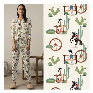 Aspen Dream Super Soft Cowboy Pajama Set Long-Sleeve Top Jogger-Type Pants SZ XL